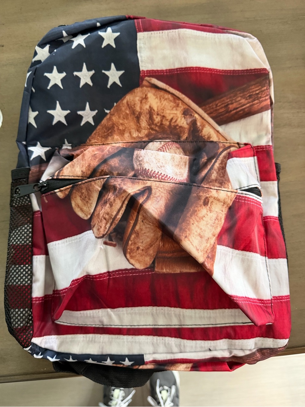 Patriotic Baseball Backpack American Flag Glove Ball Bat Sports School Bag